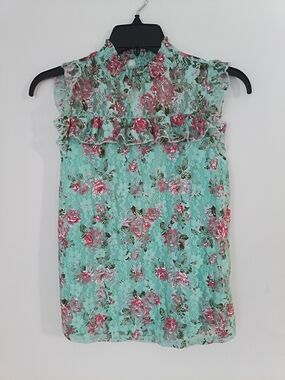Almost Famous Mint Floral Lace Ruffle Camisole